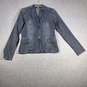 VTG Y2K Contrast Jeans Denim Blazer Jacket Cowgirl Boho Western Stretch Fitted M